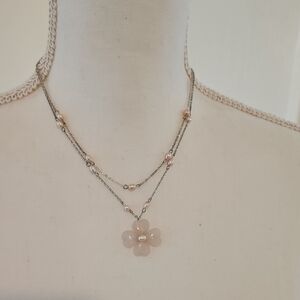 Express Silver and Pink Floral Necklace